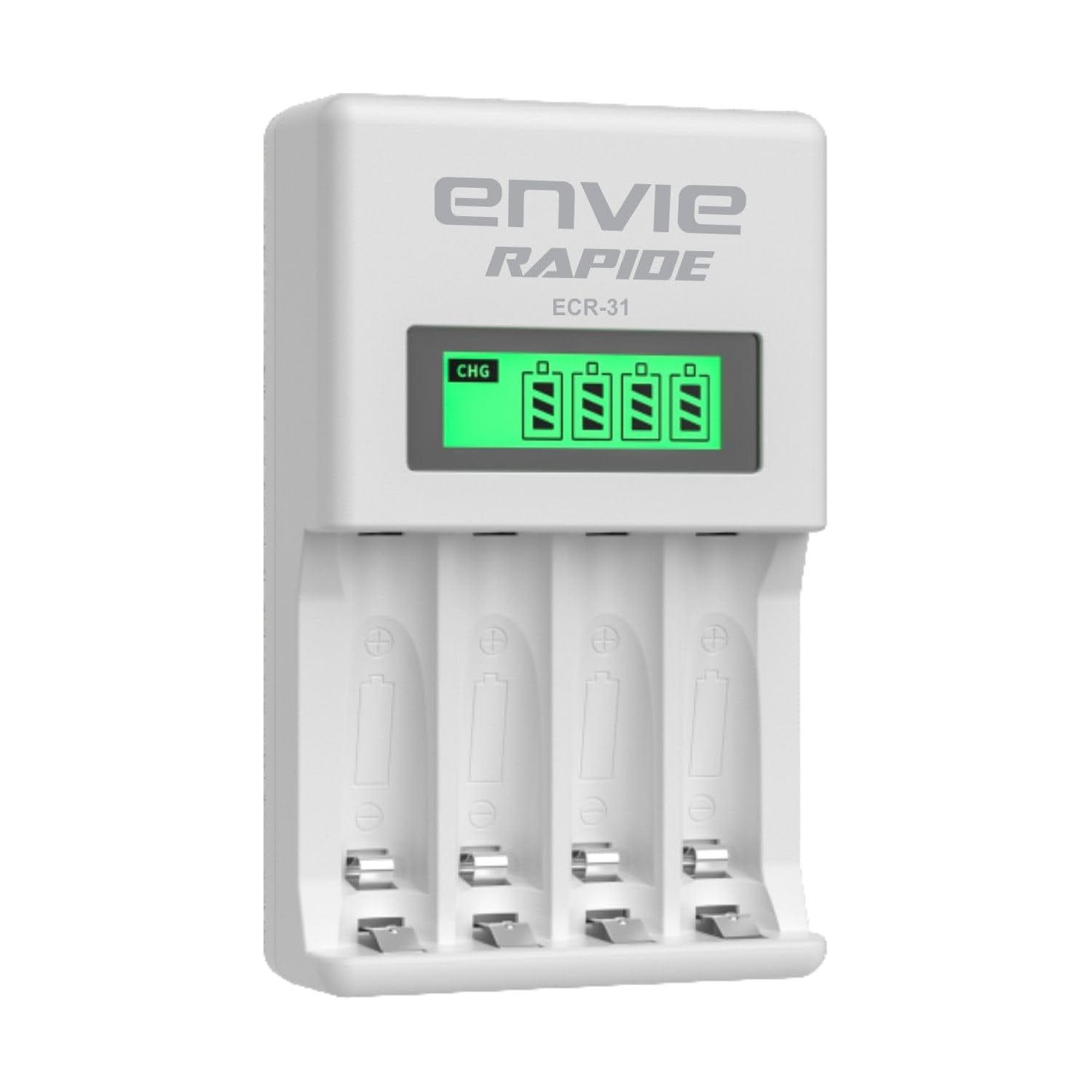 ENVIE (ECR-31) Rapide Ultra Fast Charger for Rechargeable Batteries AA & AAA Ni-mh, with LCD Display, Smart Charge Control System - Digitek