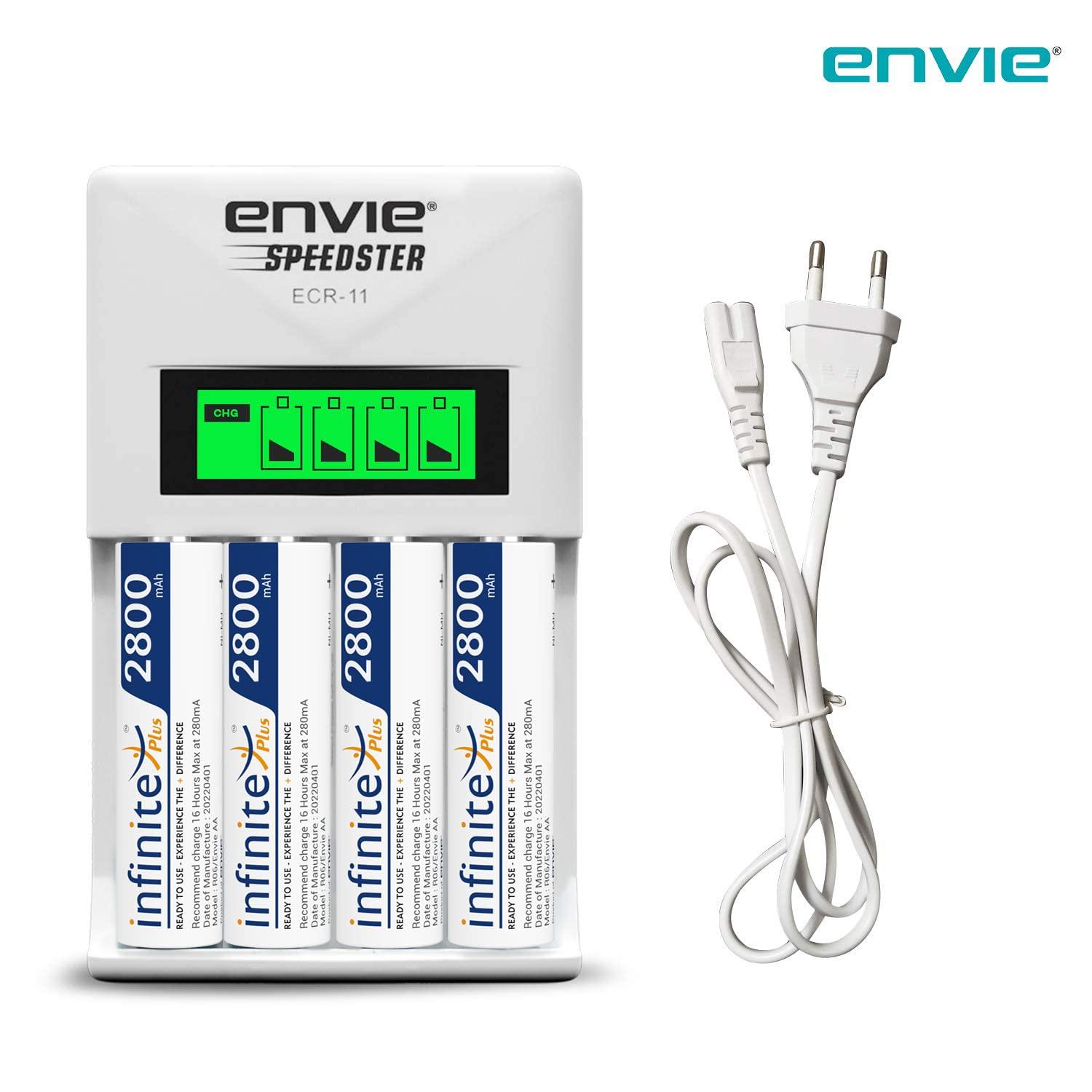 ENVIE (ECR11+AA2800 4PL) Speedster Rechargeable Batteries Charger for AA & AAA with 4x2800mah Batteries (with LCD Display) - Digitek