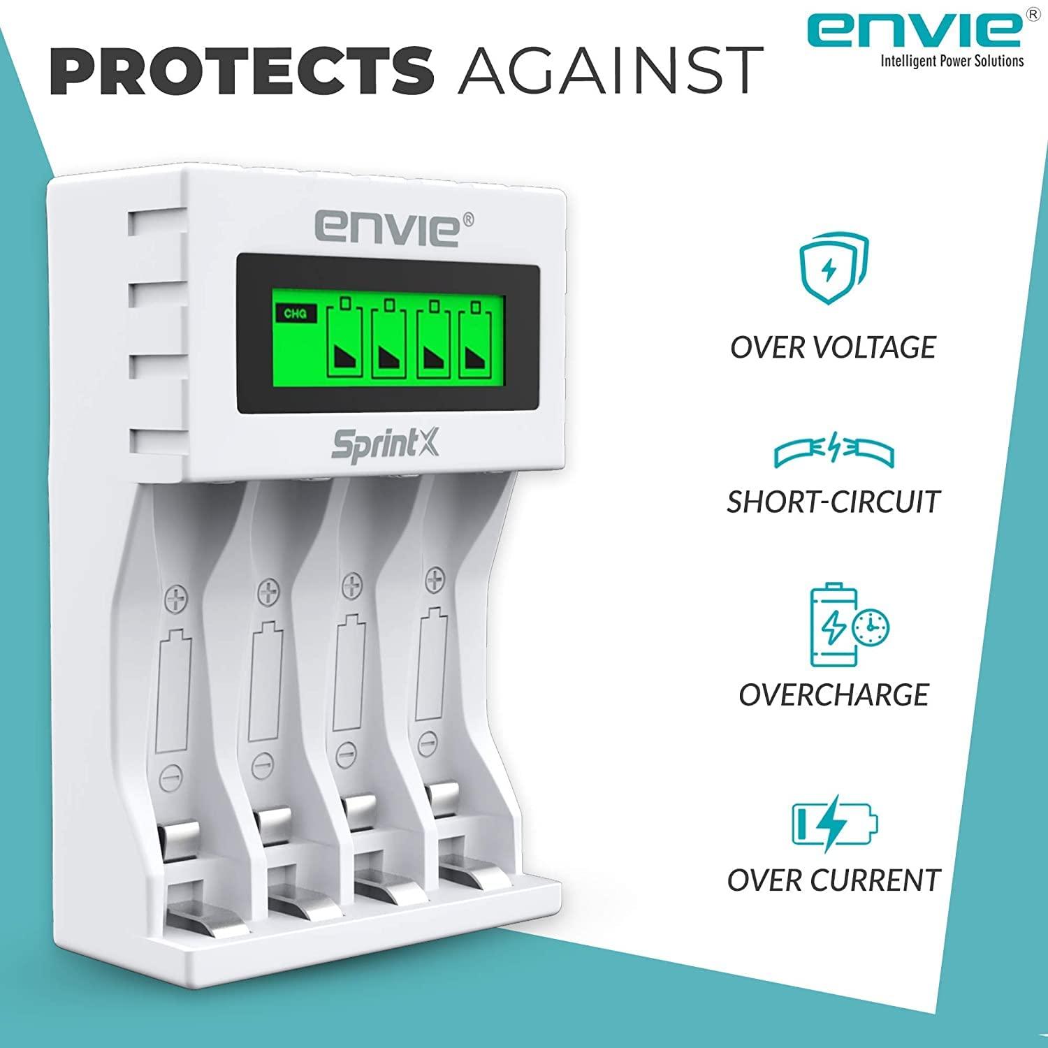 ENVIE (ECR11MC+2800+1100) SprintX Ultra Fast Rechargeable Batteries Charger for AA & AAA Ni-mh, with 2xAA2800 & 2AAA1100 Rechargeable Batteries, with Over Charge Protection - Digitek