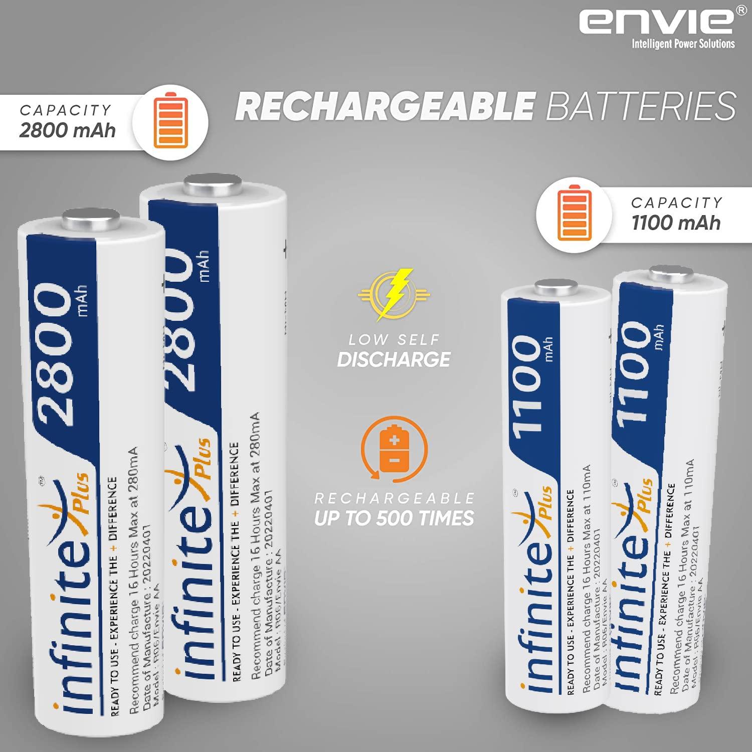 ENVIE (ECR11MC+2800+1100) SprintX Ultra Fast Rechargeable Batteries Charger for AA & AAA Ni-mh, with 2xAA2800 & 2AAA1100 Rechargeable Batteries, with Over Charge Protection - Digitek