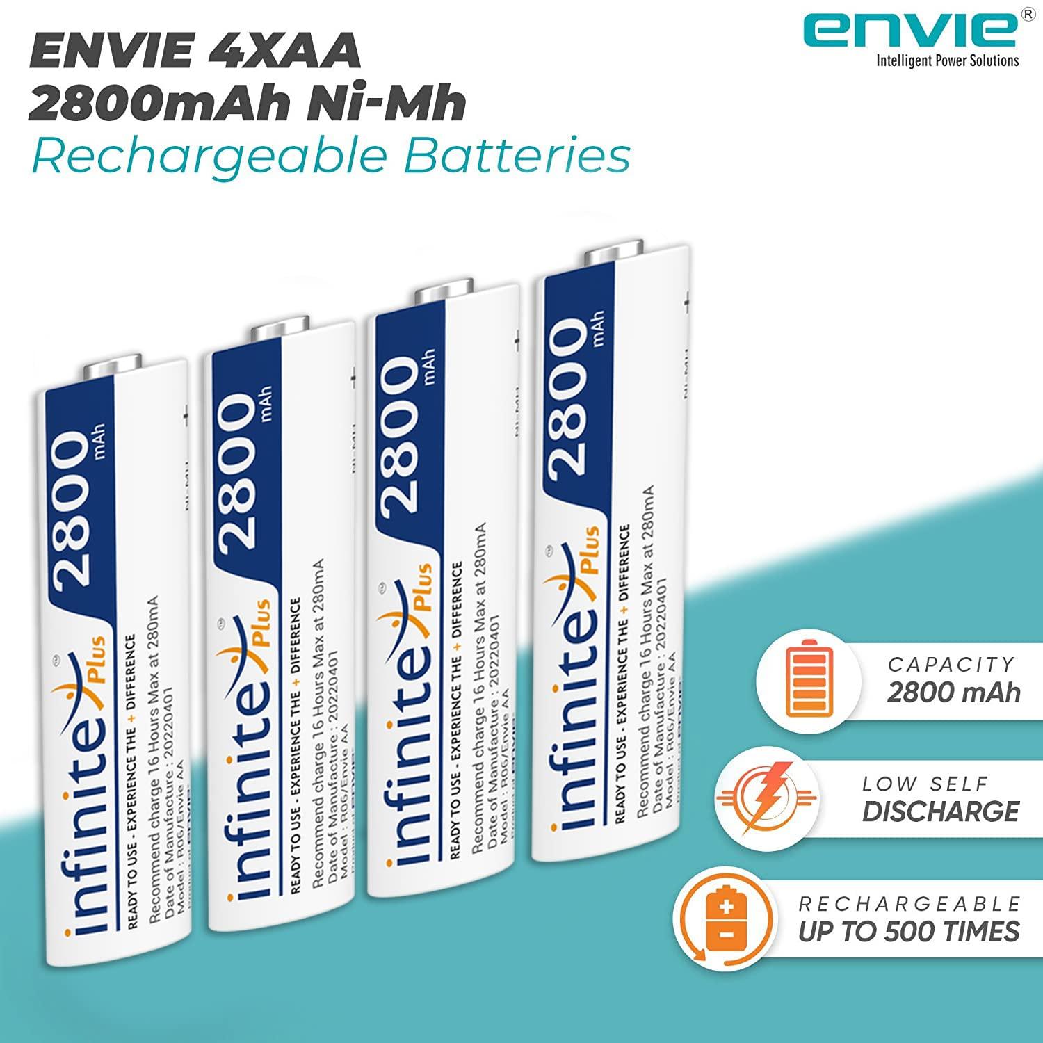 ENVIE (ECR11MC + 2800 4PL) SprintX Ultra Fast Rechargeable Batteries Charger for AA & AAA Ni-MH with 4xAA2800mah Rechargeable Batteries, with Over Charge Protection - Digitek