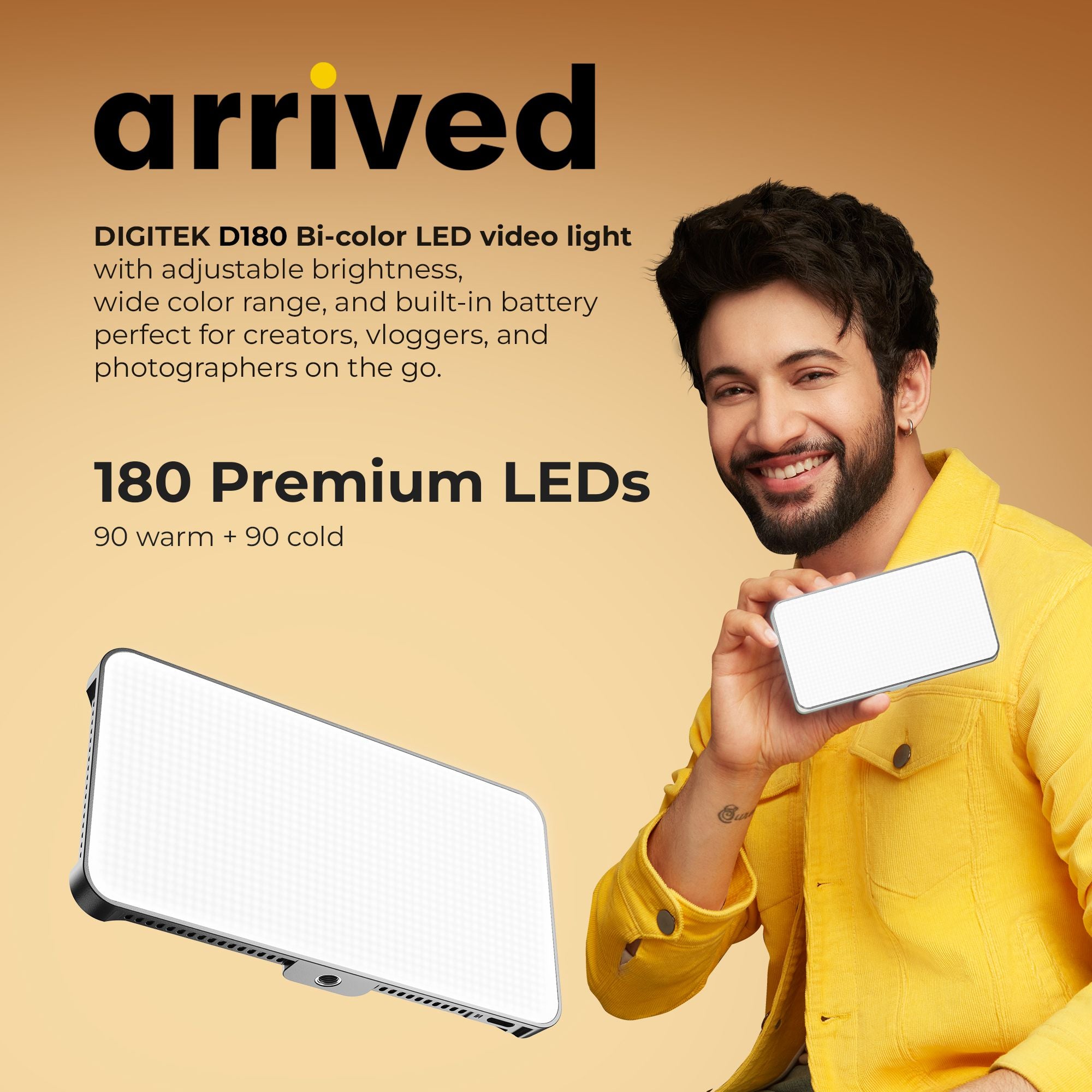 Digitek (LED-D180 BI) Portable Professional LED Video Light with 21 Preset Effects & 4000mAh Battery, Multi Scene Lightening & Colour Temperature & Brightness Control