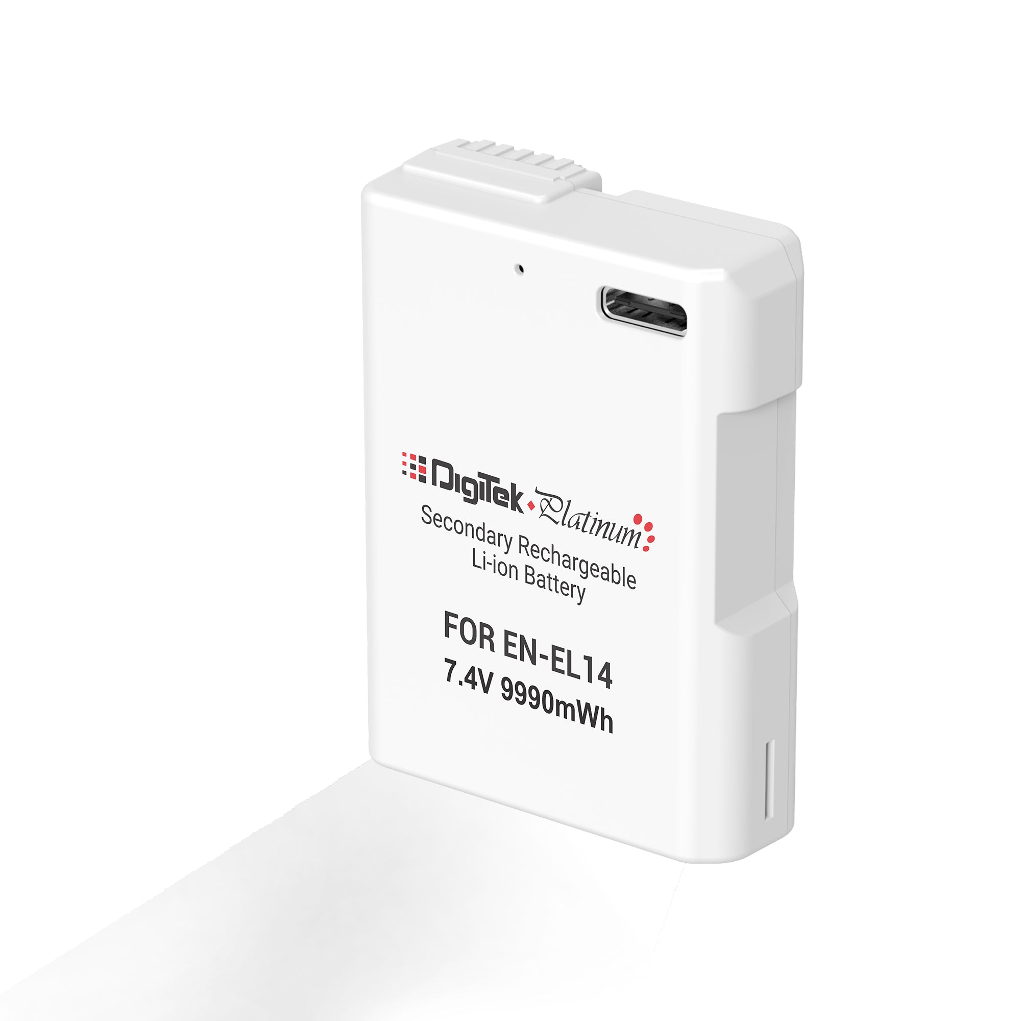Digitek Platinum (EN-EL14 Type C) 1350mAh Li-ion Battery for Nikon DSLR Cameras with Type-C Charging Cable, for Nikon D3100, D3200, D3300, D3400, D3500, D5100–D5600, DF DSLR, and Coolpix P7000–P7800