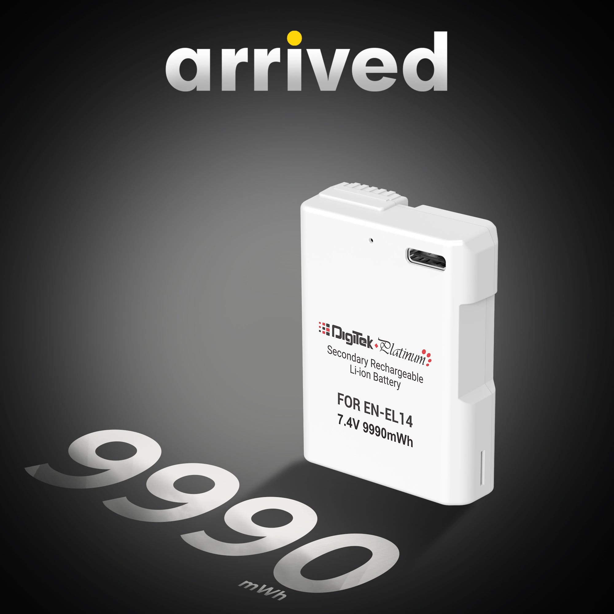 Digitek Platinum (EN-EL14 Type C) 1350mAh Li-ion Battery for Nikon DSLR Cameras with Type-C Charging Cable, for Nikon D3100, D3200, D3300, D3400, D3500, D5100–D5600, DF DSLR, and Coolpix P7000–P7800