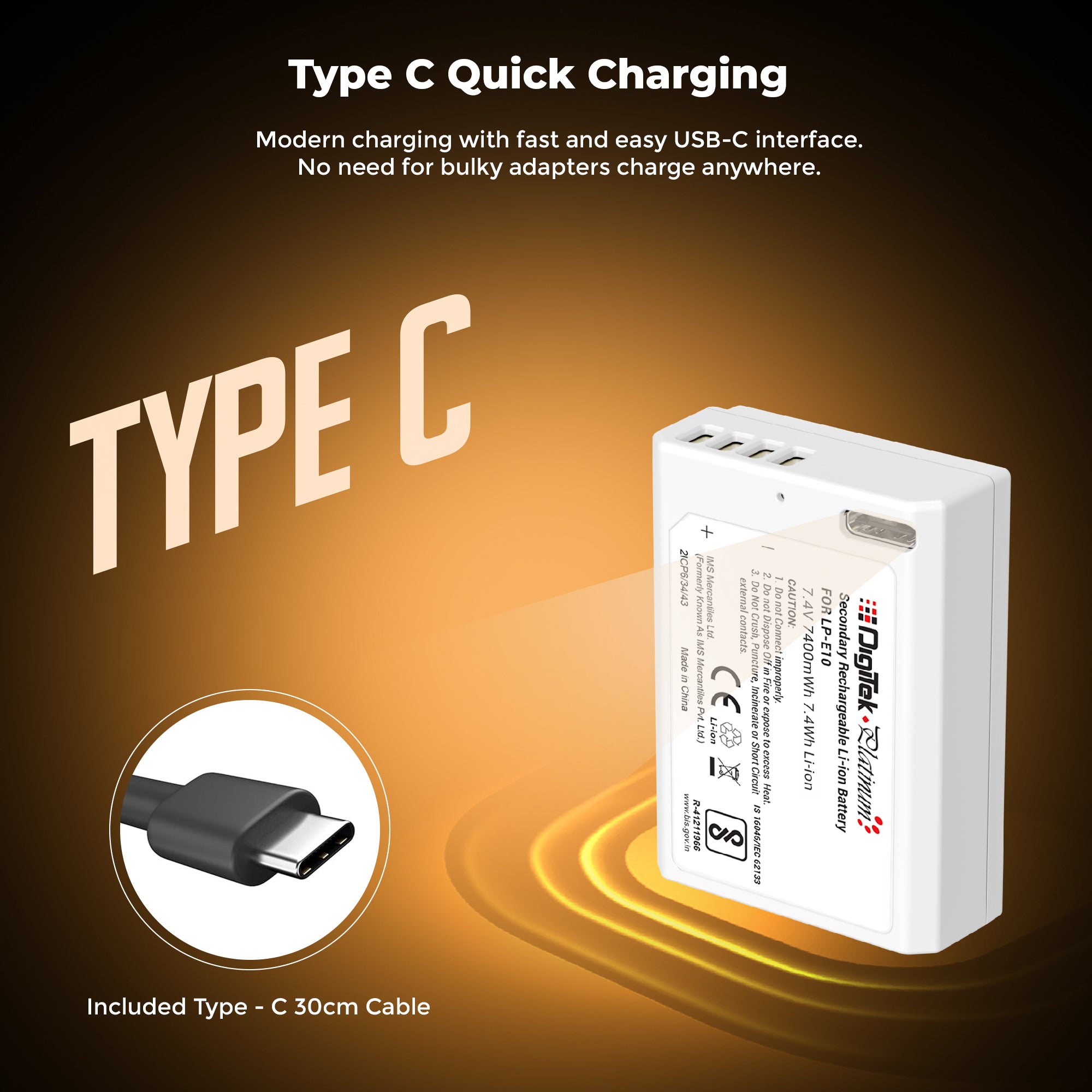 Digitek Platinum (LP-E10 Type C) 1000mAh Li-ion Battery for Canon DSLR Cameras with Smart Protection, for Canon EOS 1100D, 1200D, 1300D, Kiss X50, Kiss X70, Rebel T3, T5, and T6 Cameras