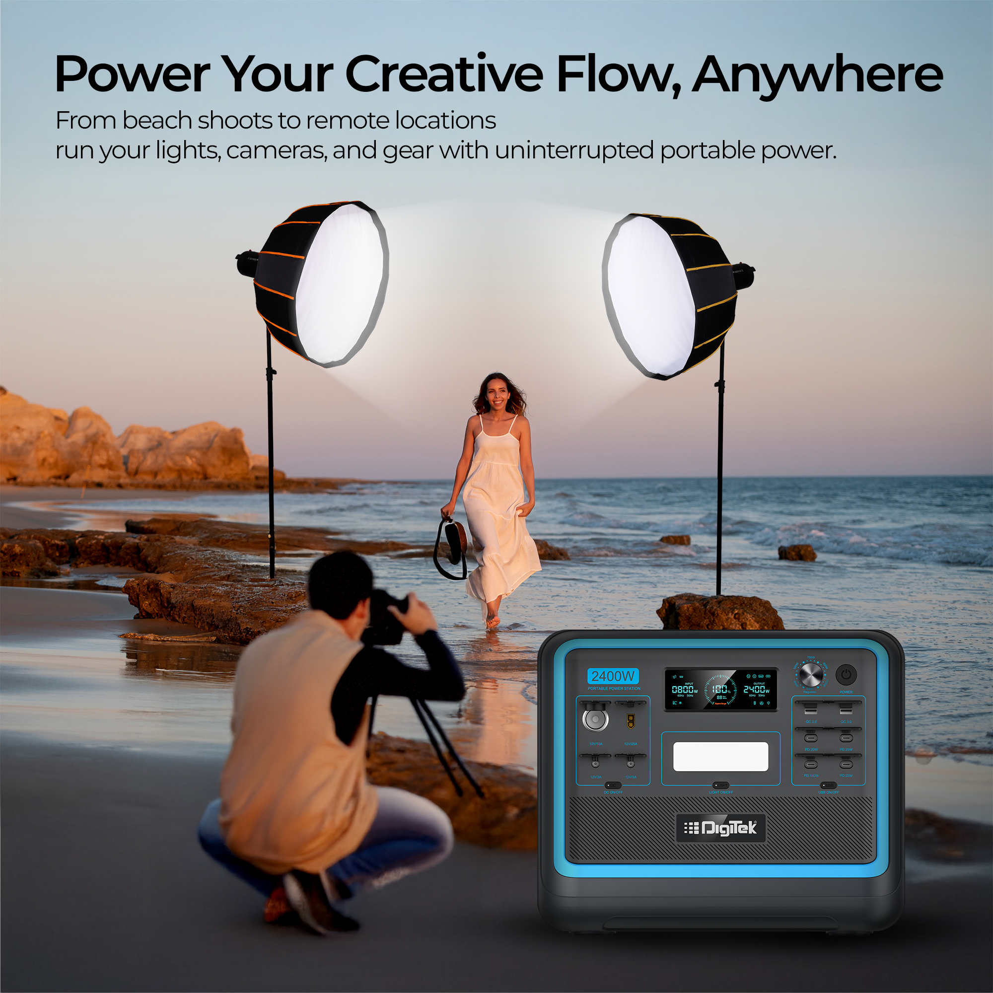 Digitek Power Station DPS 2400W Portable AC/DC Power Station Compatible with AC/DC Electronic Devices