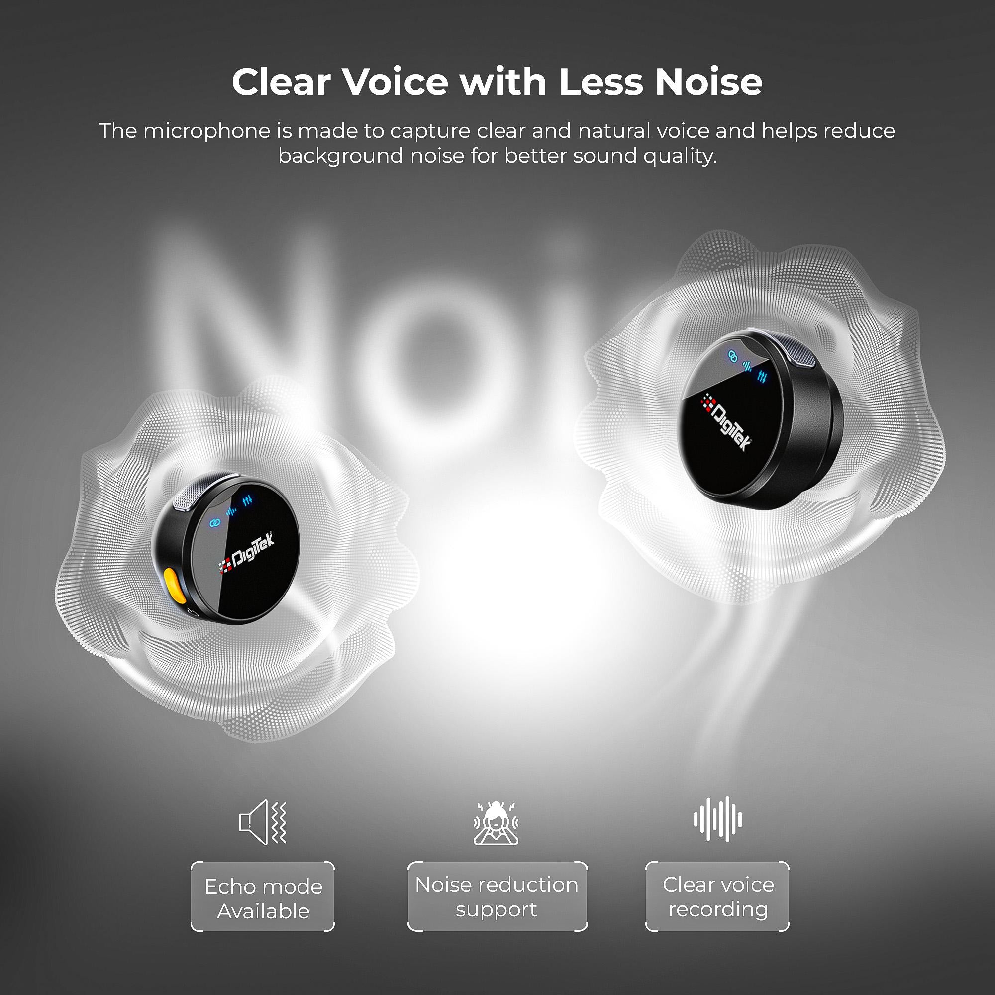 Digitek (DWM-124) 2-in-1 Wireless Microphone System for iPhone 15+ Above & Type-C Android, 80m Range, Noise Reduction & Echo Modes, For Creators & Vloggers