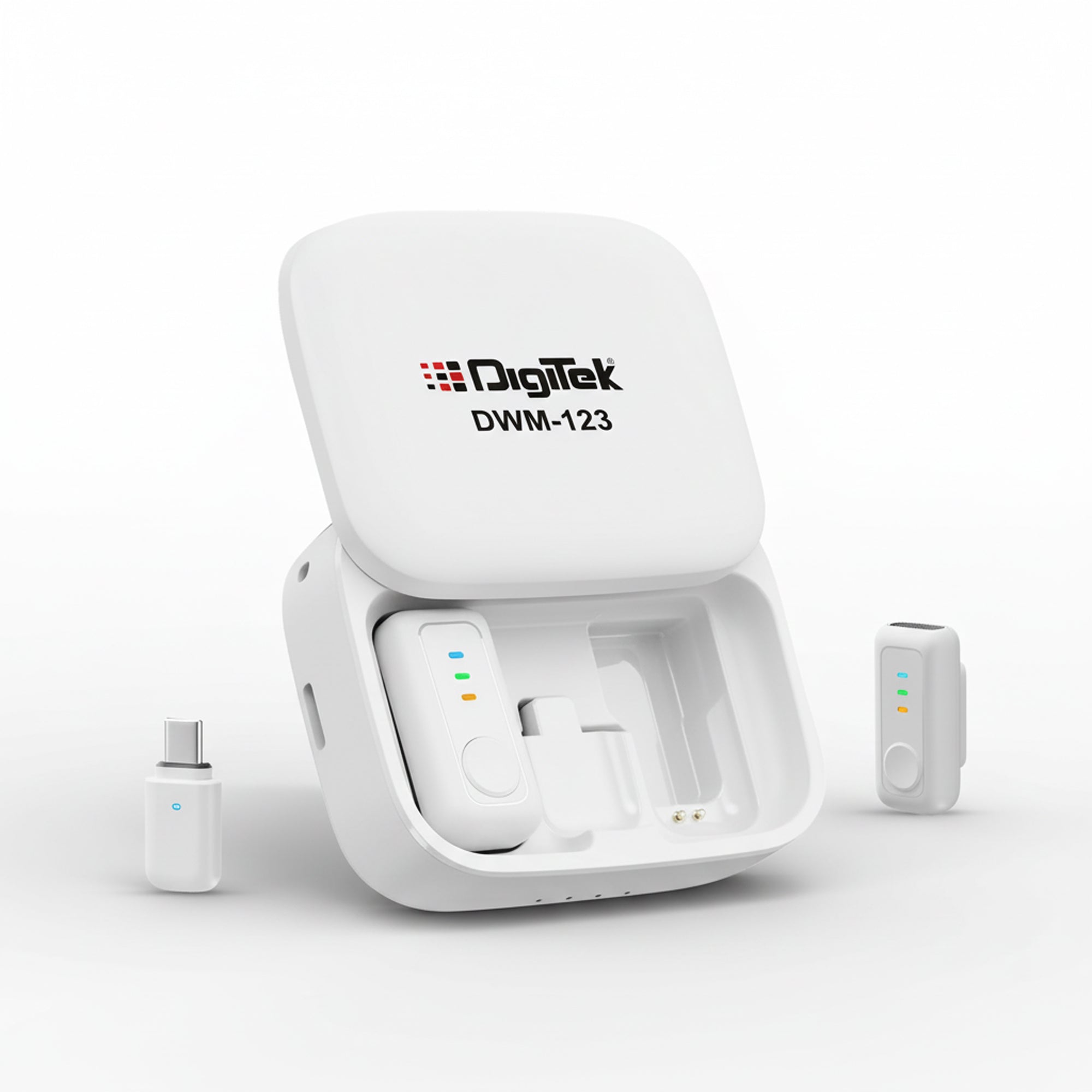 Digitek (DWM 123) 2-in-1 Wireless Microphone System with Charging Case & Magnetic Collar Clip, Type-C Receiver for iPhone 15 & Above, Android Phones, 60m Range, Build in Microphone, For Creators and Vloggers (Blue)