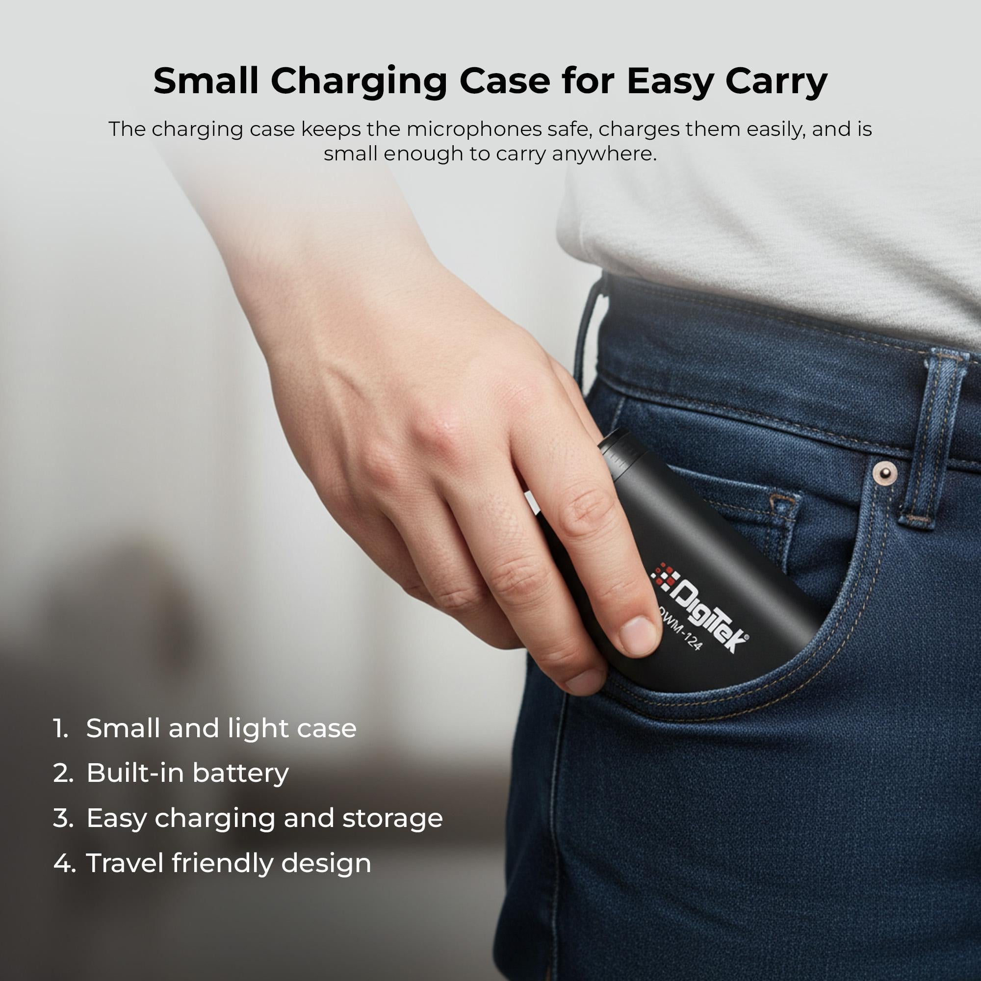 Digitek (DWM-124) 2-in-1 Wireless Microphone System for iPhone 15+ Above & Type-C Android, 80m Range, Noise Reduction & Echo Modes, For Creators & Vloggers