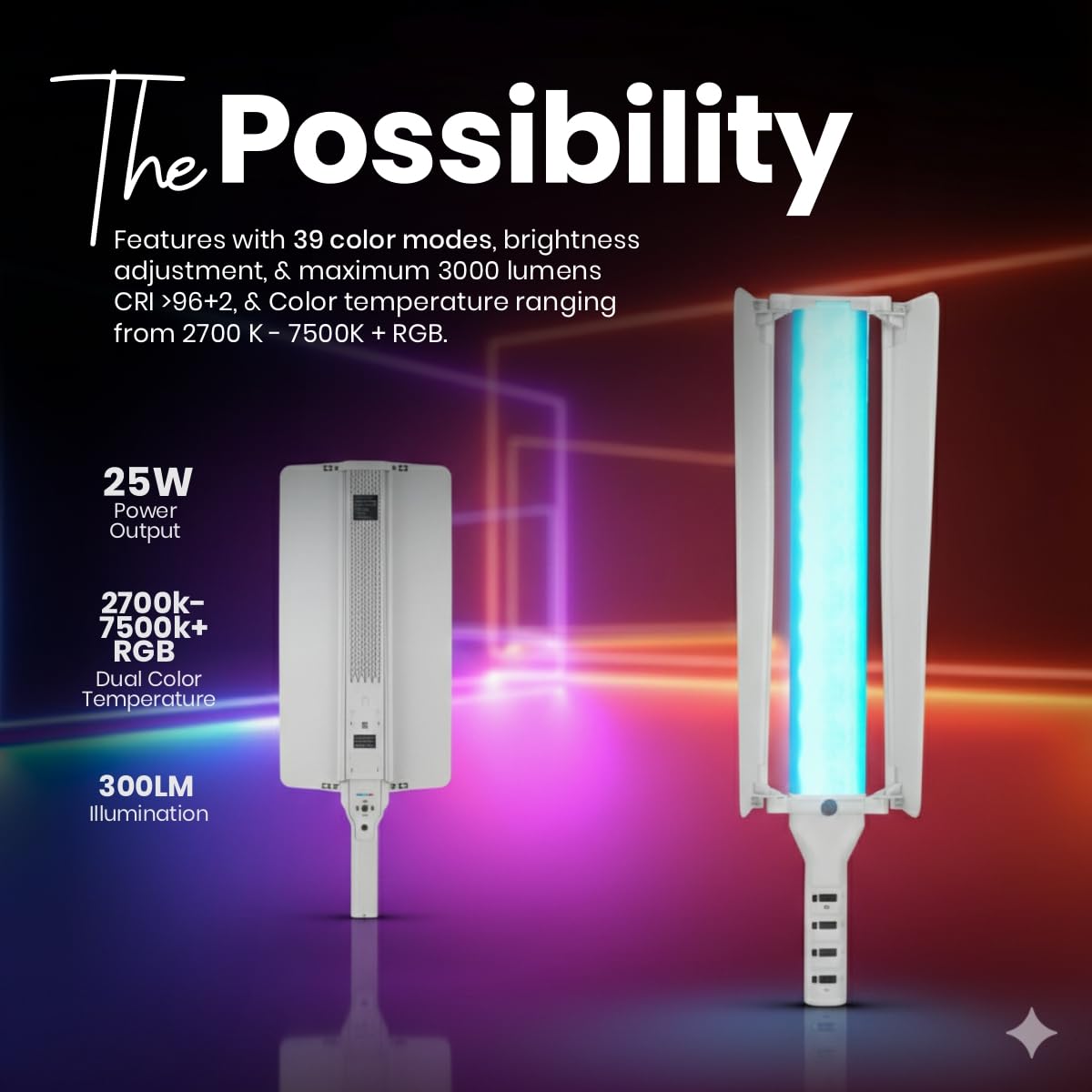 DIGITEK® (DSL-25W RGB) Stick Light Portable Handheld RGB LED Light Wand with Barn Door & Remote Control, Color Temp 2700-12000K + RGB, 39 Special Lighting Effects & Carry Bag