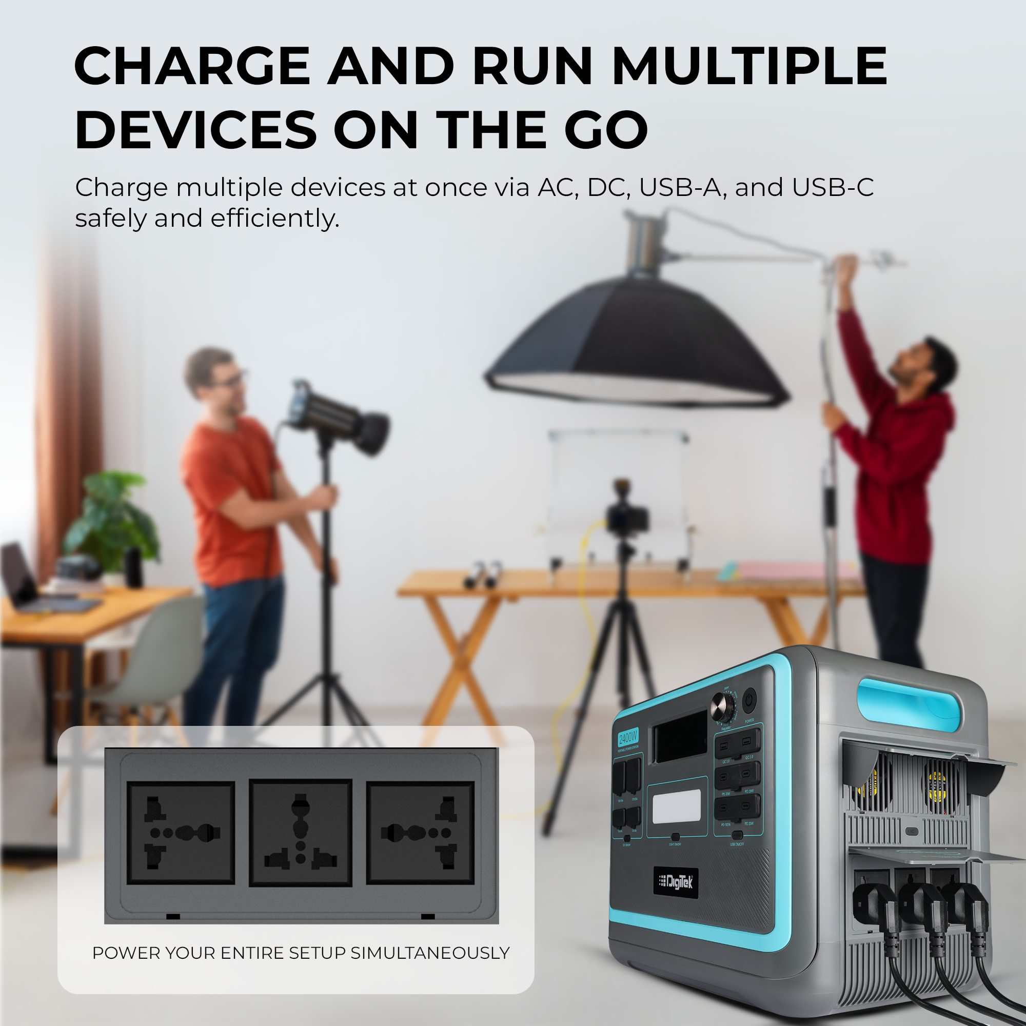 Digitek Power Station DPS 2400W Portable AC/DC Power Station Compatible with AC/DC Electronic Devices