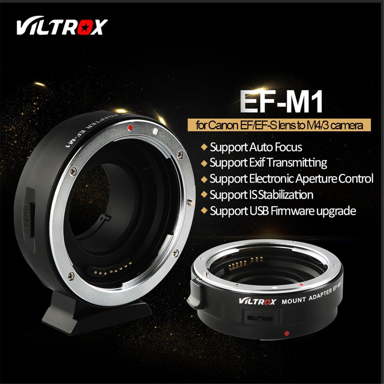 VILTROX EF-M1 Auto Focus Exif Lens Adapter for Canon EOS EF EF-S Lens to Micro Four Thirds EF-M43 cameras Camera GH4 GH5 GF6 GF1 GX1 GX7 E-M5 E-M10 E-PL5 - Digitek