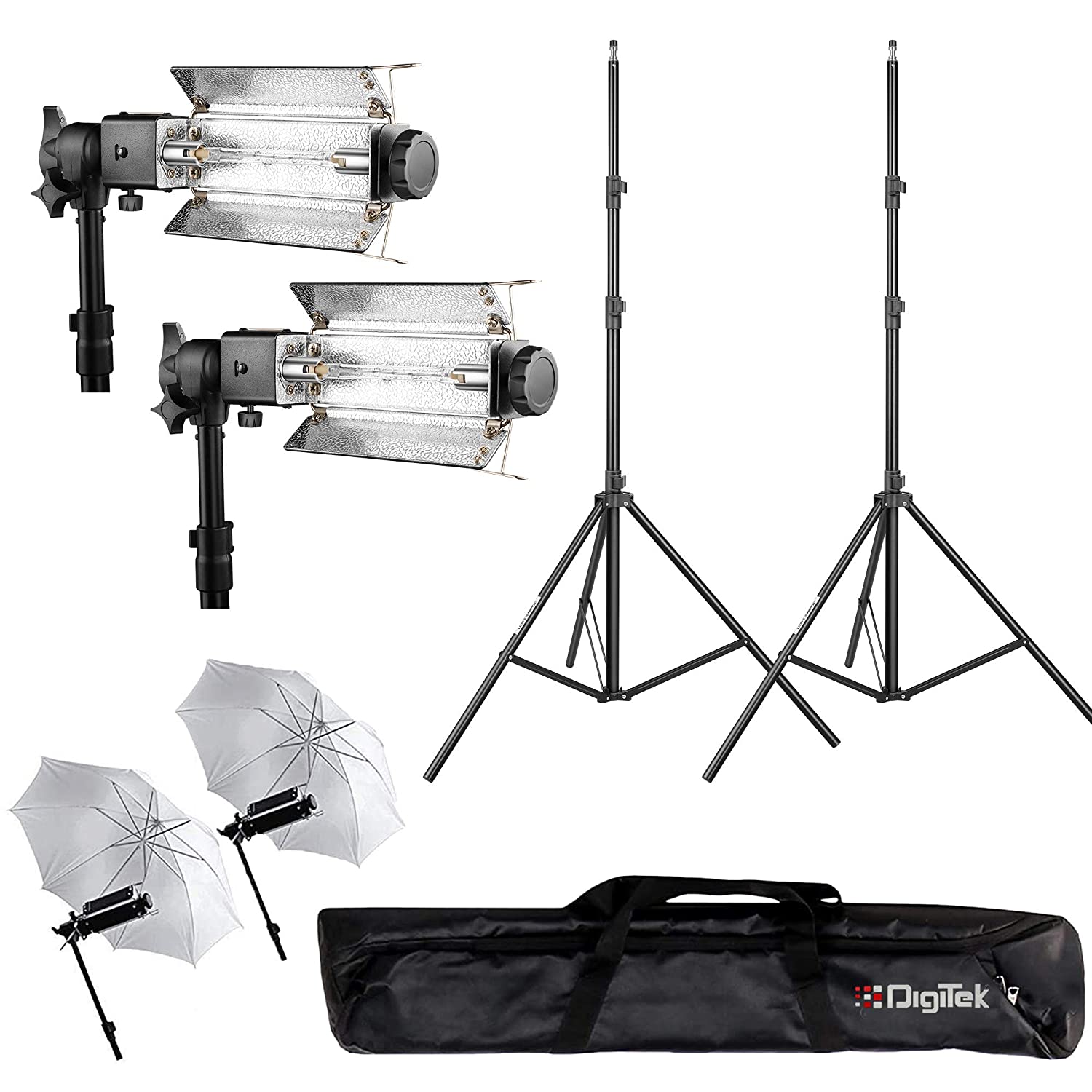 Digitek (Porta Kit 9FT L) Heavy-Duty Porta Kit (250cm in Height) with Pair of Light Stands, Porta Lights Pair of Umbrellas and Carry Bag for Studio Setup. Porta Kit 9FT