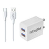 Digitek (DMC-101 C) 2-in-1 Dual USB Travel Charger 5V/3.1A with 1 Meter Type-C Cable 3A, Adapter with Multi Protection, Compatible with Android Smartphones, Tablets, Earbuds, Speakers & USB Devices