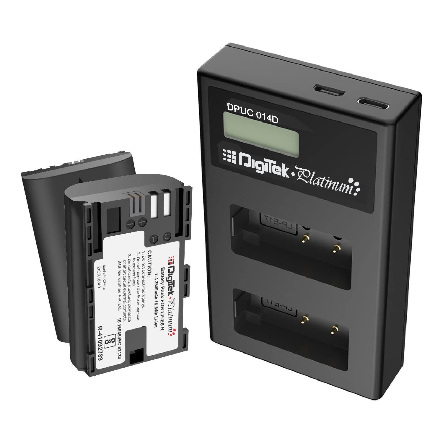 Digitek (DPUC-014 D LP E6 P) Platinum Dual Port Li-ion LCD Battery Charger with 2 Nos of 2500mAh Capacity LP E6 Platinum Li-ion Battery Combo Pack, DPUC-014 D LP E6 P - Digitek