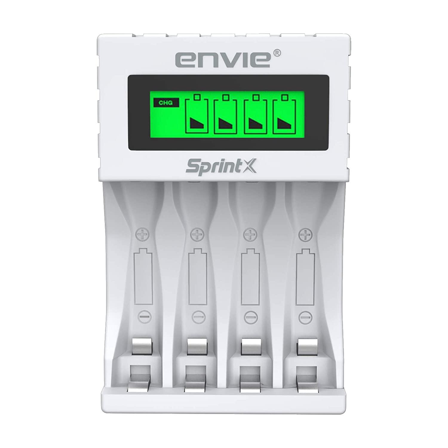 ENVIE (ECR 11 MC) SprintX Ultra Fast Charger for Rechargeable Batteries AA & AAA Ni-mh, with LCD Display, Smart Charge Control System - (White) - Digitek