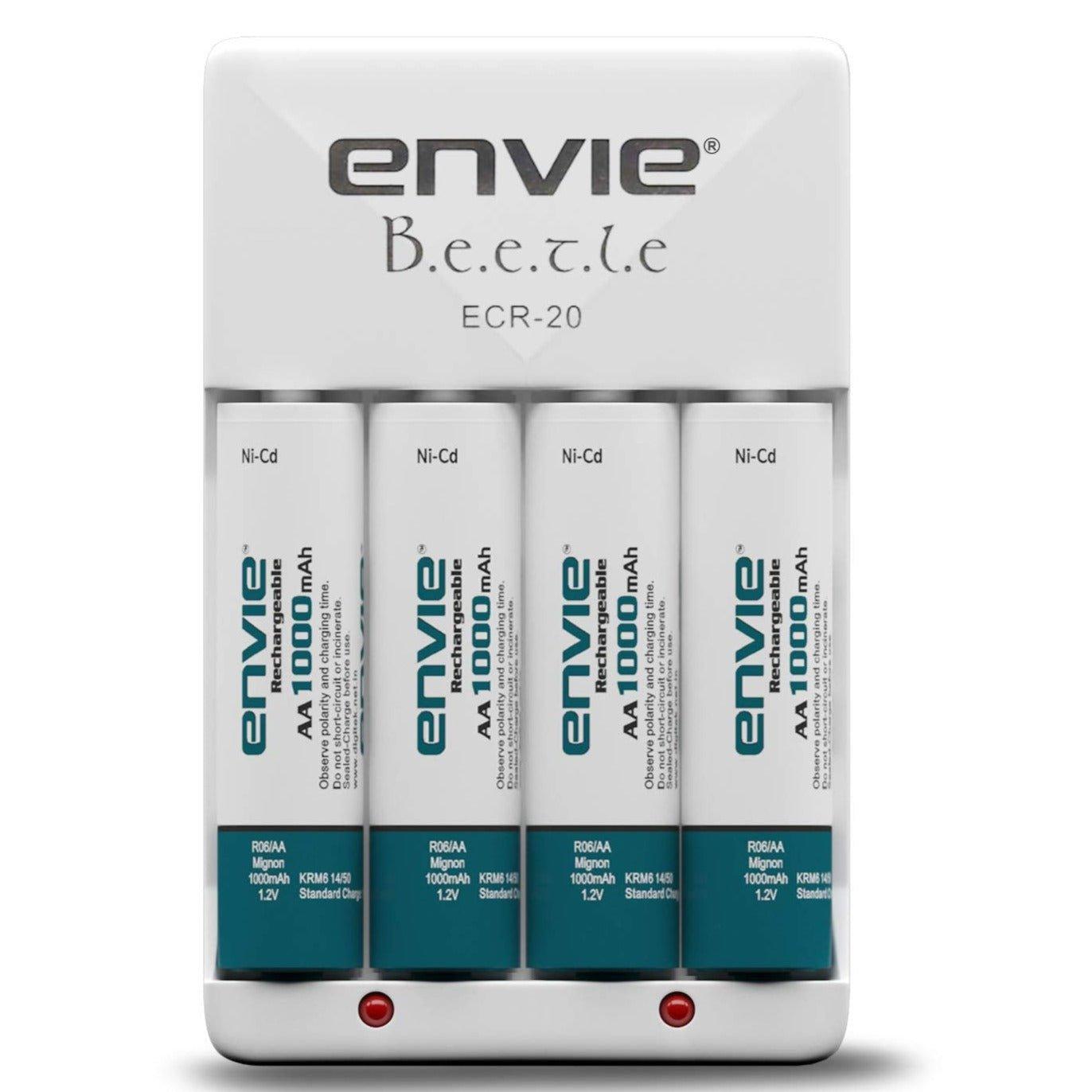 ENVIE (ECR-20 4xAA Ni-Cd 1000) Beetle Charger with Envie Ni-Cd1000mAh Batteries. - Digitek